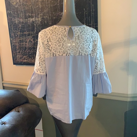Andrew Marc New York Lace Shoulder Bell Sleeve Top - Picture 3 of 9